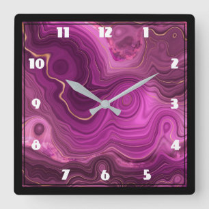 Purple Amethyst And Gold Abstract Agate Large Cloc Vierkante Klok