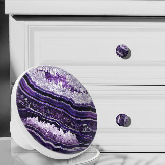 Purple Amethyst Geode and Silver Digital Art Keramische Knop