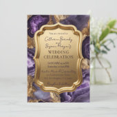 Purple Amethyst & Gold Agate Geode Ornate Wedding Kaart (Staand voorkant)