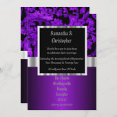 Purple and black gothic wedding photo invitation (Devant / Derrière)