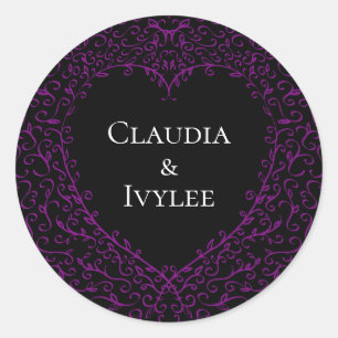 Purple and Black Heart Gothic Wedding Stickers
