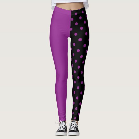 Purple and black polka dots different leggings (Voorkant)