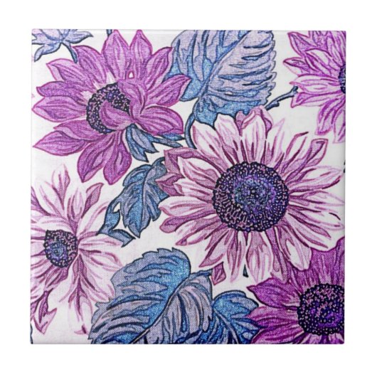 Purple and Blue Vintage Flower Art Tegeltje (Voorkant)