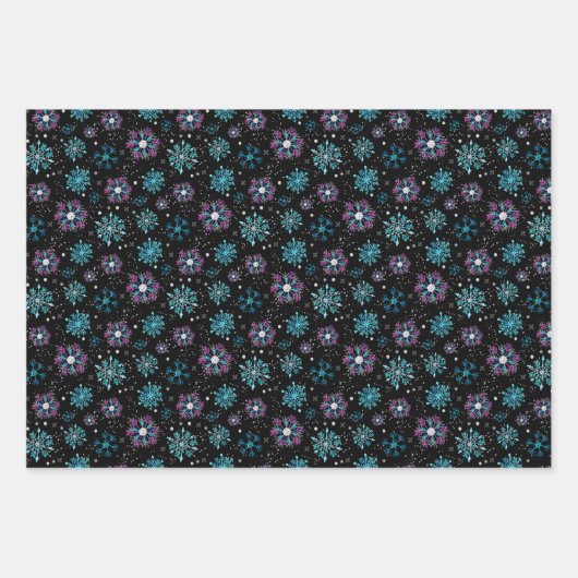 Purple and Blue Winter Snowflakes Pattern Inpakpapier Vel (Voorkant 3)