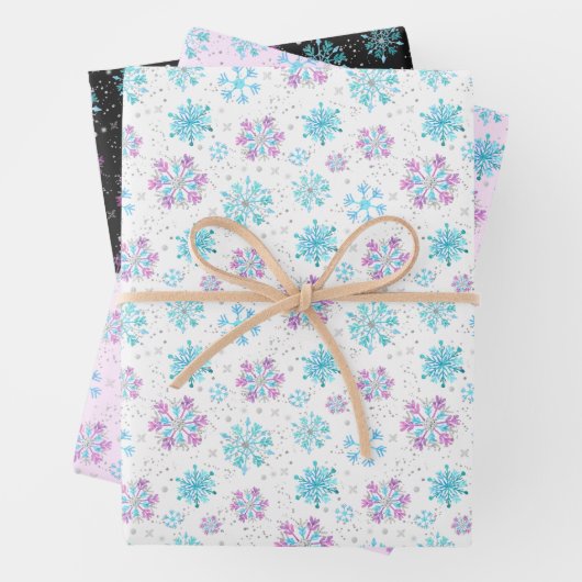 Purple and Blue Winter Snowflakes Pattern Inpakpapier Vel (In situ)