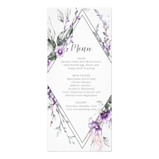 Purple and Blush Diamond Frame Wedding | Menu (Devant)