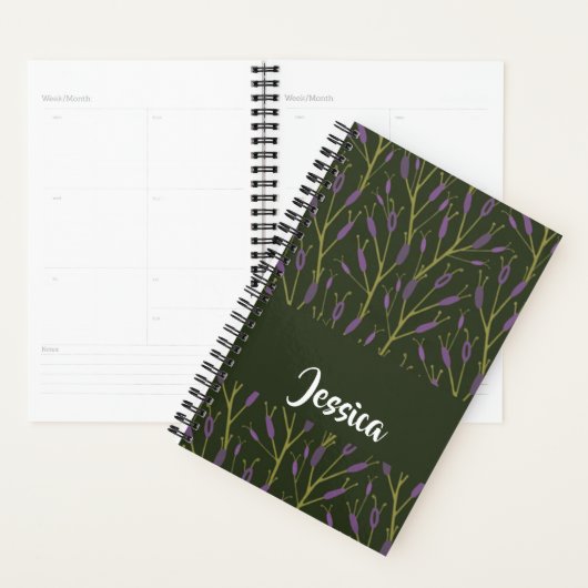 Purple and brown floral branches pattern planner (Display)