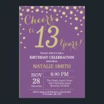 Purple and Gold 13e anniversaire Invitation diaman<br><div class="desc">Invitation 13e anniversaire avec Parties scintillant violet et or Arrière - plan diamant . Confetti d'or. Anniversaire enfant. Anniversaire garçon ou fille. Pour plus de personnalisation,  cliquez sur le bouton "Customiser" et utilisez notre outil de conception pour modifier ce modèle.</div>