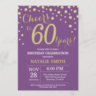 Purple and Gold 60th Birthday Diamond Invitation