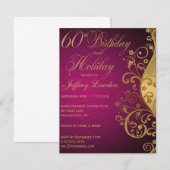 Purple and Gold 60th Birthday & Holiday Invitation (Devant / Derrière)