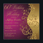 Purple and Gold 60th Birthday & Holiday Invitation<br><div class="desc">Vos invités aimeront cette invitation personnalisée, dorée et violette à 60e anniversaire et fête de vacances avec d'élégants tourbillons violets et dorés. Il s'agit d'une invitation à franchir une étape incontournable. Simple mais festif, l'élégante, chic, classique et classe invitation à la fête du 60e anniversaire est une façon appropriée de...</div>