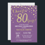 Purple and Gold 80th Birthday Diamond Invitation<br><div class="desc">Invitation de 80e anniversaire avec Parties scintillant violet et or Arrière - plan diamant . Confetti d'or. Anniversaire adulte. Hommes ou Femmes Anniversaire. Pour plus de personnalisation,  cliquez sur le bouton "Customiser" et utilisez notre outil de conception pour modifier ce modèle.</div>