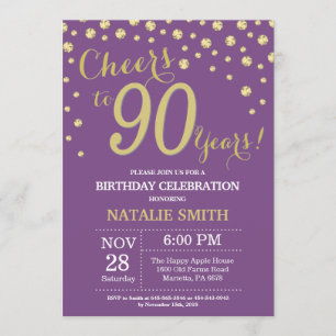 Purple and Gold 90th Birthday Diamond Invitation