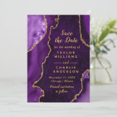 Purple and Gold Agate Marble Save The Date Kaart (Staand voorkant)