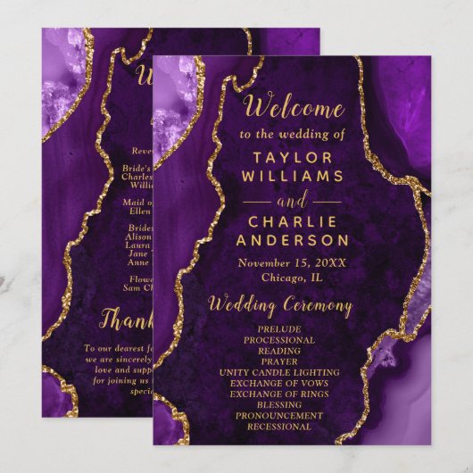 Purple and Gold Agate Wedding Program Programma (Voorkant / Achterkant)