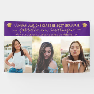 Purple and Gold Graduation 3 Photo Party Spandoek