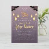 Purple and Gold Islamic Lanterns Iftar Invitation (Debout devant)