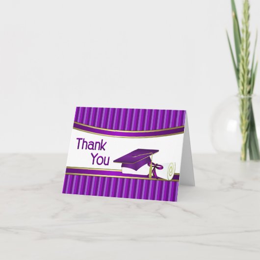 Purple and Gold Stripe Graduation Merci Cartes (Devant)