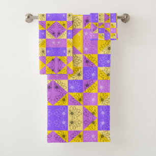 Purple and gold summer floral seamless pattern