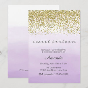 Purple and Gold Sweet 16 Invitation d'anniversaire