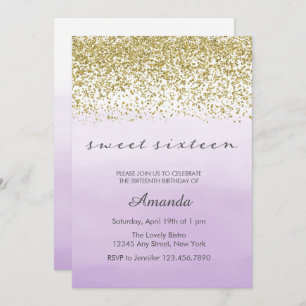 Purple and Gold Sweet Invitation d'anniversaire 16