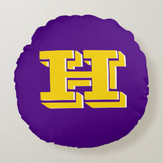 Purple and Gold Team Pride Monogram Rond Kussen