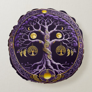 Purple and Gold Tree of Life Mandala Rond Kussen