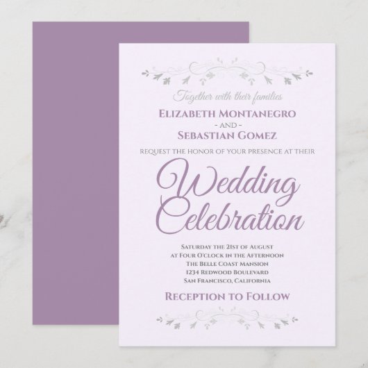 Purple and Grey Simple Elégant Mariage Invitation (Devant / Derrière)