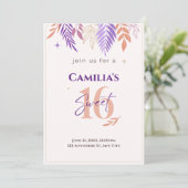 Purple and Peach Botanical Sweet 16 Invitation (Debout devant)