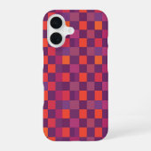 Purple and Red Checkered Geometric Pattern iPhone 16 Hoesje (Achterkant)