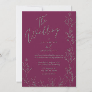 Purple and saga green thick wedding Invitation Kaart