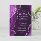 Purple and Silver Agate Marble Save The Date Kaart (Staand voorkant)