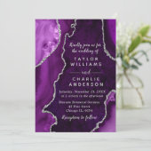 Purple and Silver Agate Marble Wedding Kaart (Staand voorkant)