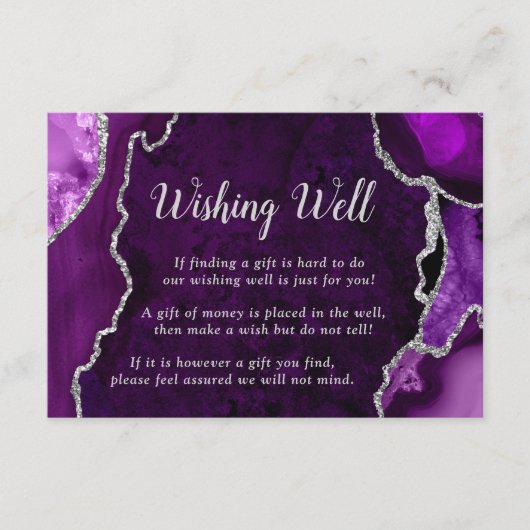 Purple and Silver Agate Wedding Wishing Well Informatiekaartje (Voorkant)