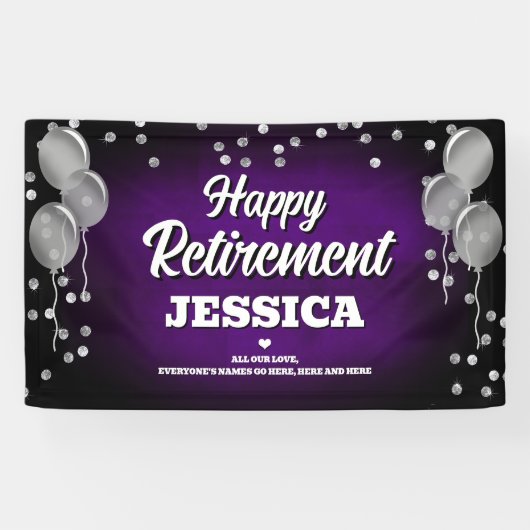 Purple and Silver Happy Retirement Spandoek (Horizontaal)