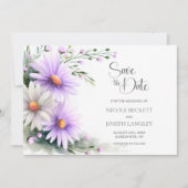 Purple and White Daisies Wedding Save the Date (Devant)