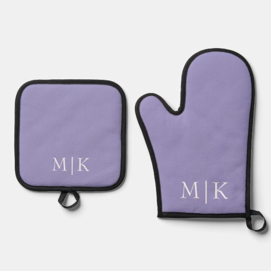  Purple and White | Modern Monogram Ovenwant & Pannenlap Set (Voorkant)