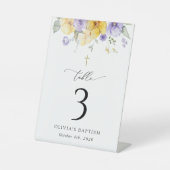 Purple and Yellow Flowers, Baptism Table Numbers Reclamebord Met Voetstuk (Voorkant)