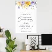Purple and Yellow Flowers, First Communion Welcome Poster (Thuiskantoor)