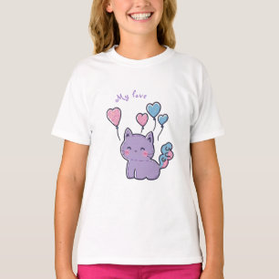 Purple anime kitten and hearts, personalized t-shirt