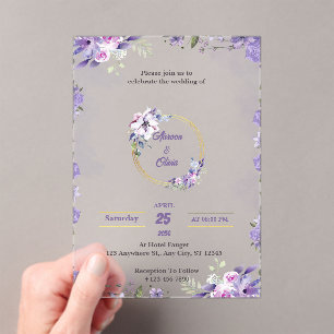 Purple Aquarelle Acrylique Mariage Invitations