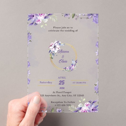 Purple Aquarelle Acrylique Mariage Invitations (In situ (ordinateur de poche))