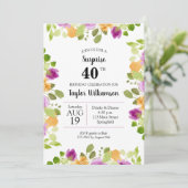 Purple Aquarelle Fleurit Invitations Anniversaires (Debout devant)