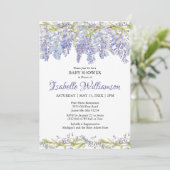 Purple Aquarelle Floral Baby Shower Invitations (Debout devant)
