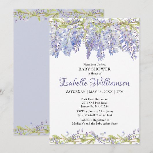 Purple Aquarelle Floral Baby Shower Invitations (Devant / Derrière)