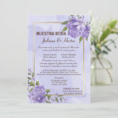 Purple Aquarelle Nuestra Boda Invitation (Debout devant)