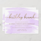 Purple Aquarelle Or Anniversaire Brunch Invitation (Devant / Derrière)