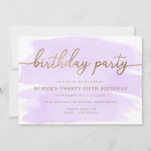 Purple Aquarelle Or Anniversaire Fête Invitation (Devant)