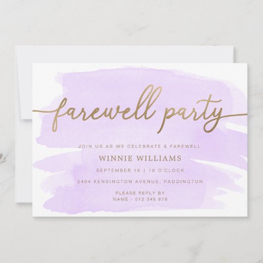Purple Aquarelle Or Farewell Party Invitation (Devant)