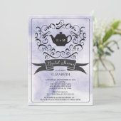 Purple Aquarelle Thé nuptiale Douche Invitation (Debout devant)
